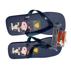 New Peanuts Youth Size 3 4 Flip Flop Sandals Thongs Navy Blue Snoopy With Flag