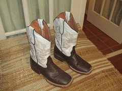 Tanner Mark Brown & White Leather Square Toe Cowboy Boots Youth Size 4 Mex 23