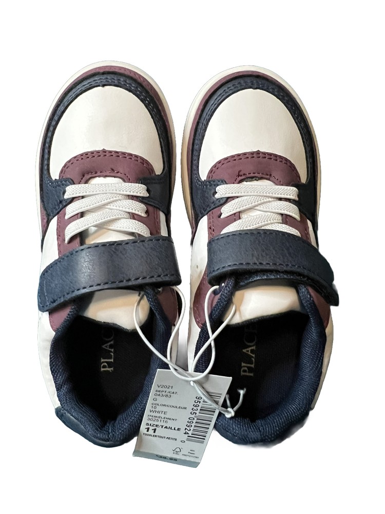 Children’s Place Size 11 Boys White, Maroon, Navy Hook&Loop closure Sneaker NEW