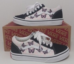 Vans Old Skool Kids Size US Size 1 Butterfly Black White Pink Checkerboard
