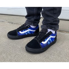 Vans Old Skool Lightning Kids 1.5 Blue Black Shoes Skate Sneakers Damage