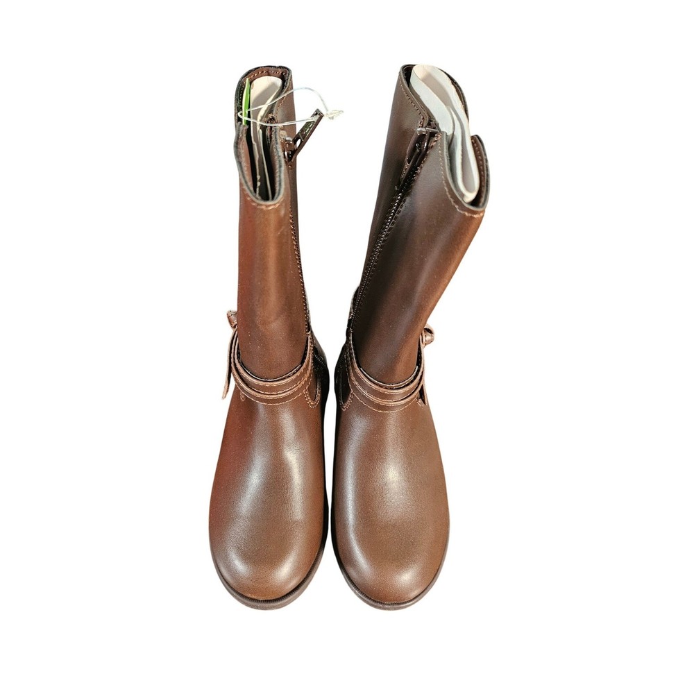 Stride Rite Jess Riding Boots Kids 8M Brown Faux Leather Bow Detail Tall Boots