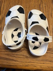 Crocs Classic Soccer Ball Clogs White Black Youth Kids Size J1 Slip On Shoes