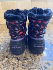 Sorel Purple/Black Geometric Commander Print Faux Fur Trim Snow Boots Child 9
