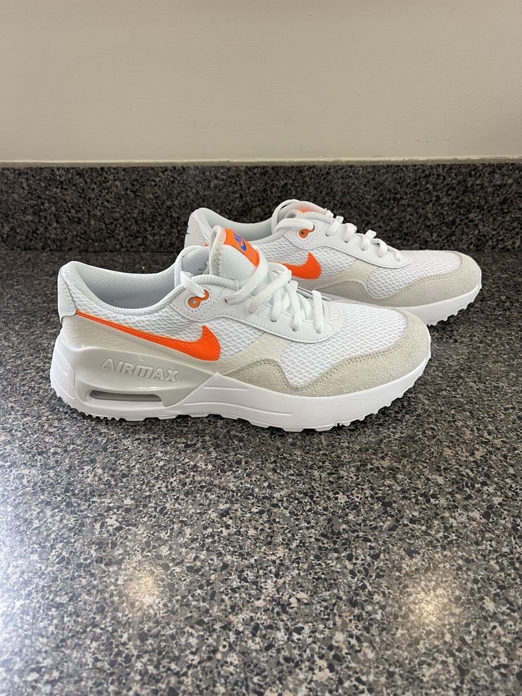 Nike Air Max SYSTM GS Kids Sneakers White Orange Mesh Suede Logo 7Y DQ0284-114