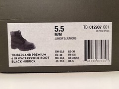 Timberland, Premium 6 In Waterproof Boot, Black Nubuck, Junior’s Size 5.5, 12907