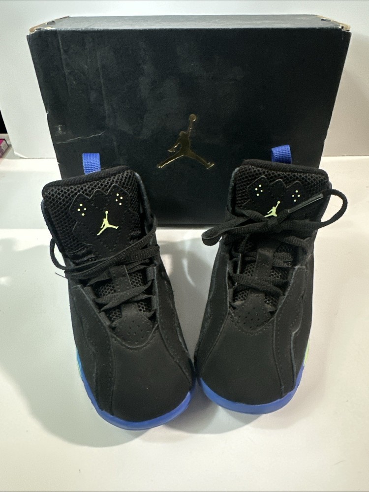 Kid’s 9c Jordan True Flight Black/Barely Volt-Hyper Royal (343796 074)(Sub box)