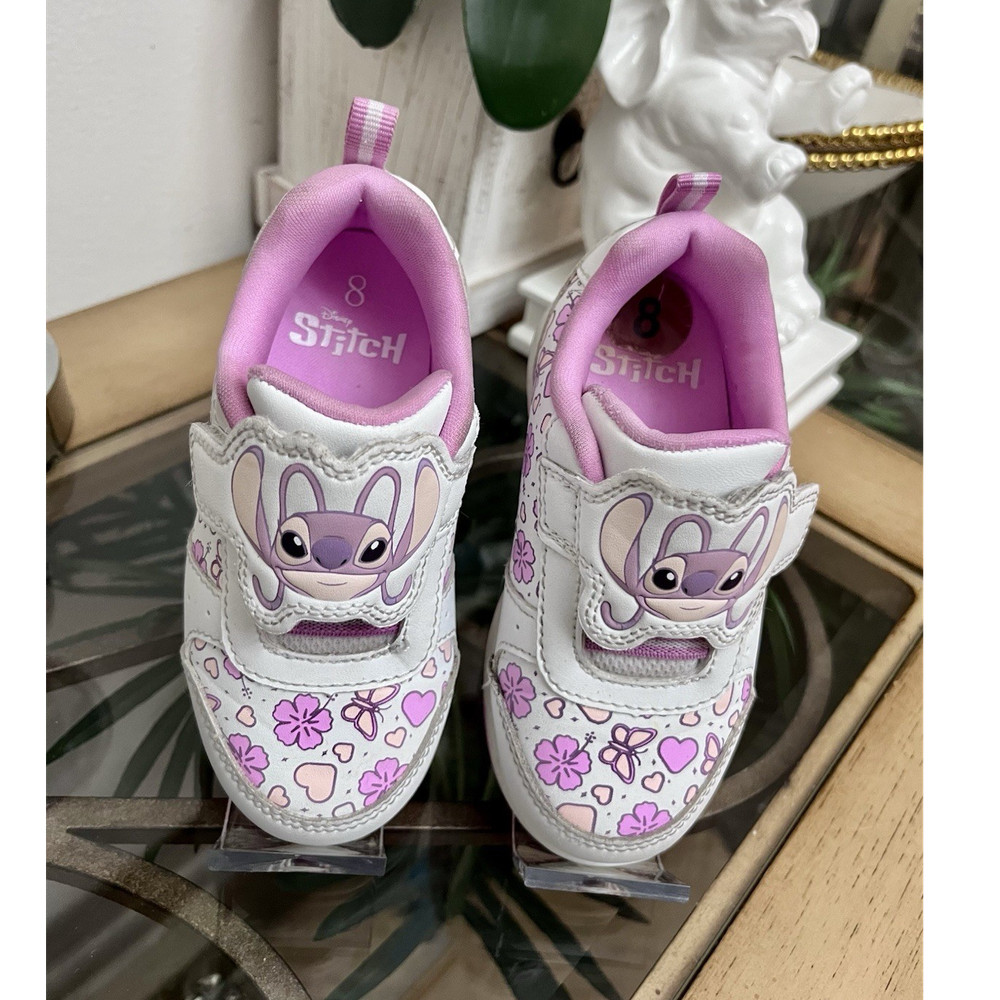 Disney Stitch Hook & Loop Athletic Sneakers Kids US 8 EU 25 White/Pink/Purple