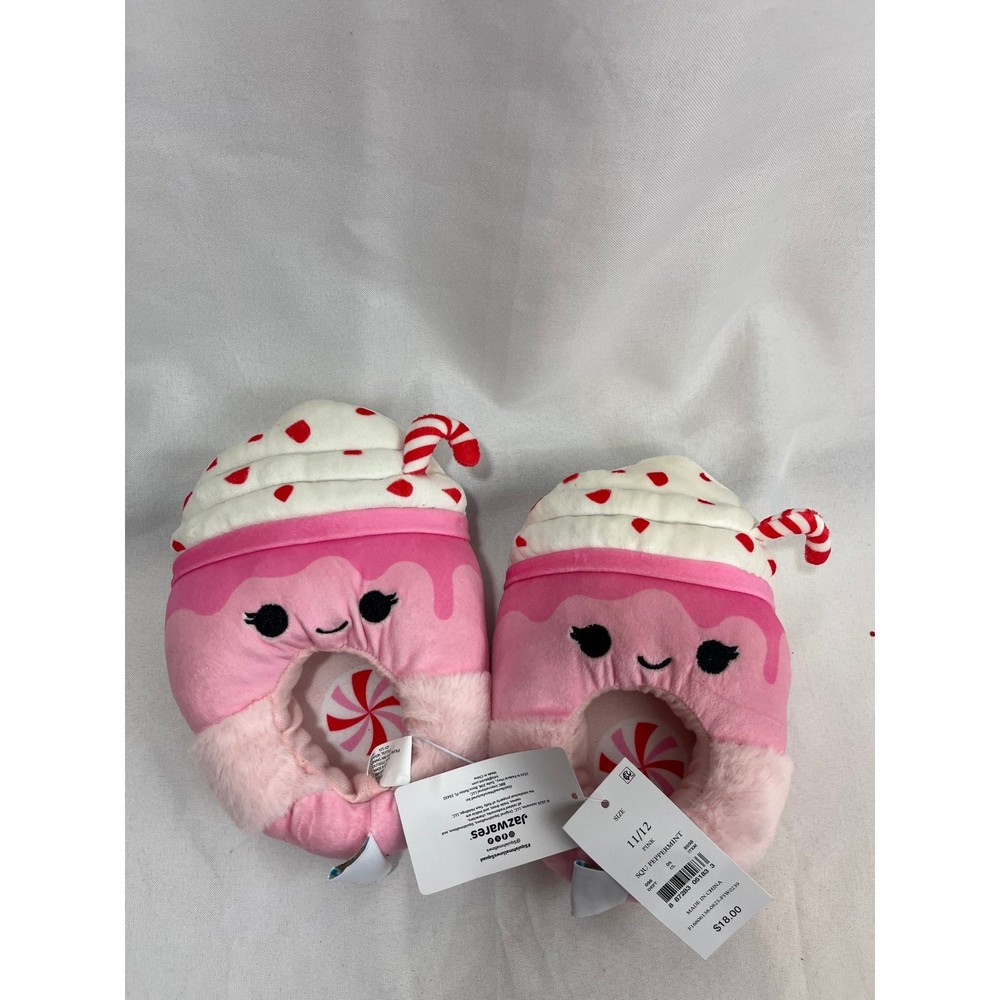 Squishmallows Peppermint Milkshake Pink Plush Slippers Kids Size 11/12 NWT