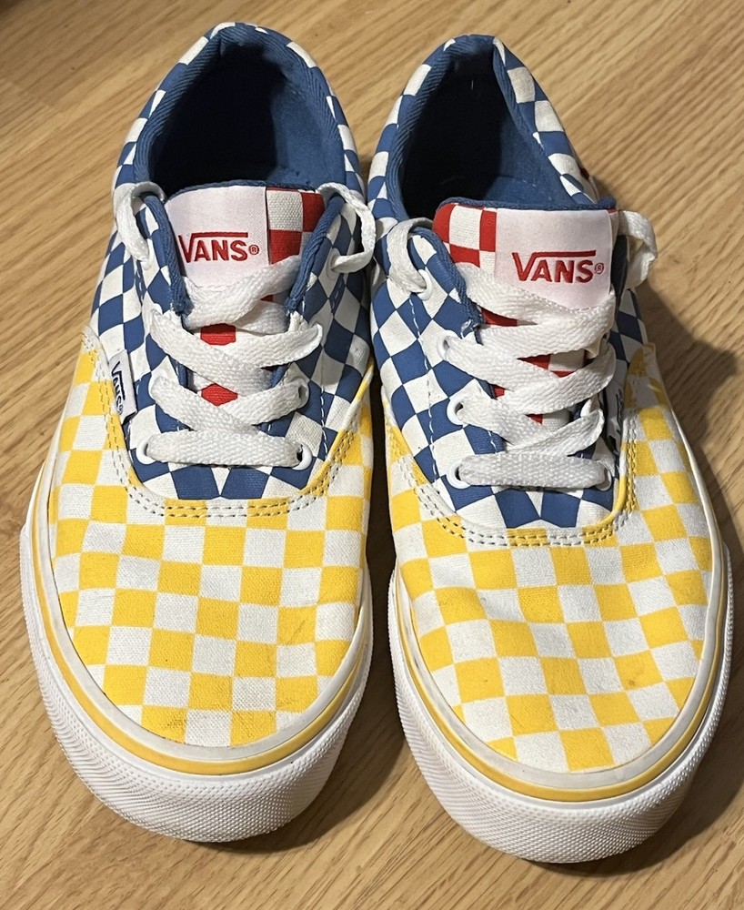 Vans Youth Size 3.5 Checkerboard Sneakers Blue Yellow Red Skate Shoes