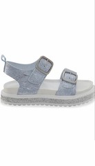Unisex Kids Silver Glitter Strappy Sandals Double Buckle Flat Open Toe