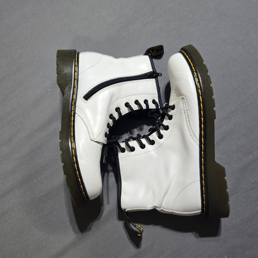 Dr. Martens Delaney Boots Kids Size 4 White Leather Side Zip Lace Up Combat