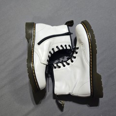Dr. Martens Delaney Boots Kids Size 4 White Leather Side Zip Lace Up Combat