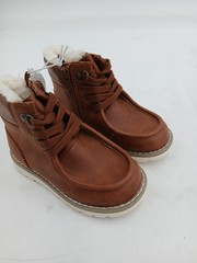 Shearling Style Boots Kids Size 8 Brown Faux Suede Lace Up Ankle Winter Cozy