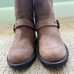 FRYE Brown Leather Engineer Pullon Buckle Boots Boy/Girl Size 12 NWOT round toe