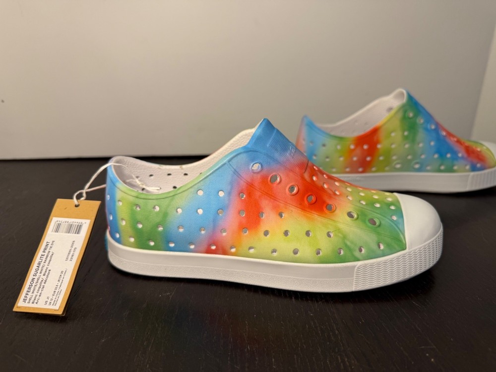 Native Jefferson Print Shoes Rainbow Multi Tie Dye Big Kids US J1/EU 32.5