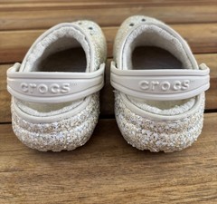Crocs Classic Glitter Lined Clog Unisex Kids C8 White Slip-On Glitter