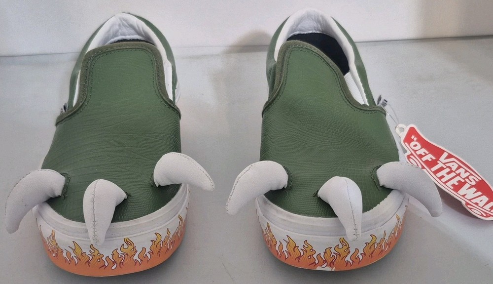VANS Off The Wall Monster Claw Flame Slip-On Green Unisex Kids Shoes US 3