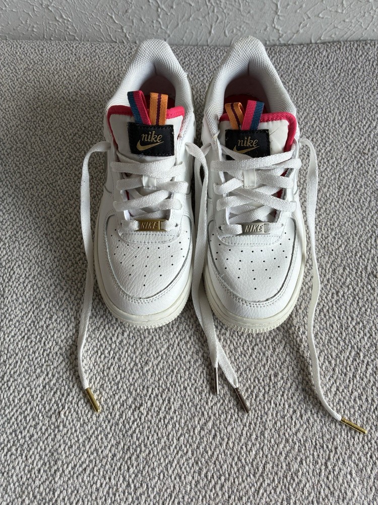 Nike Air Force 1 LV8 Double Swoosh White Gold Silver Sneakers Size 5.5Y