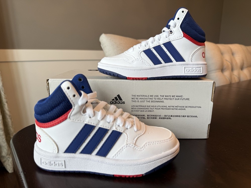 Size 10.5K Adidas Hoops Mid 3.0 K Cloud Wht/Victory Blue/Scarlet GZ9647