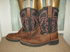 Justin Rush Junior Square Toe Black & Brown Western Boots JK4337 Youth sz 3.5 D