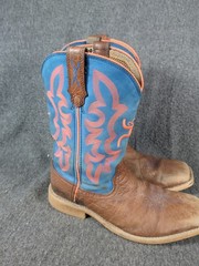 Twisted X Hooey Kids Brown/Blue Leather Boot w/Orange Stitching YHY0001 size 4.5