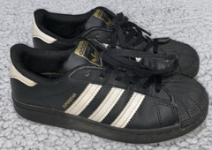 Adidas Originals Superstar Black Lace Up Shell Toe Sneakers Shoes Youth Size 2