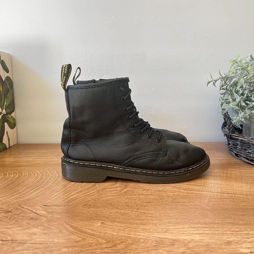 Dr Martens 1460 J Pascal Black Leather Zipper Unisex Kids Combat Boot Size 3