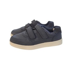 Kids Navy Hook-and-Loop Sneaker EU 33 US 2 Low Top Faux Navy Nubuck, White Sole