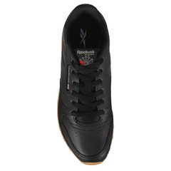 Reebok BIG KID size 5 Classic Leather Running Shoes Black / Black / Gum