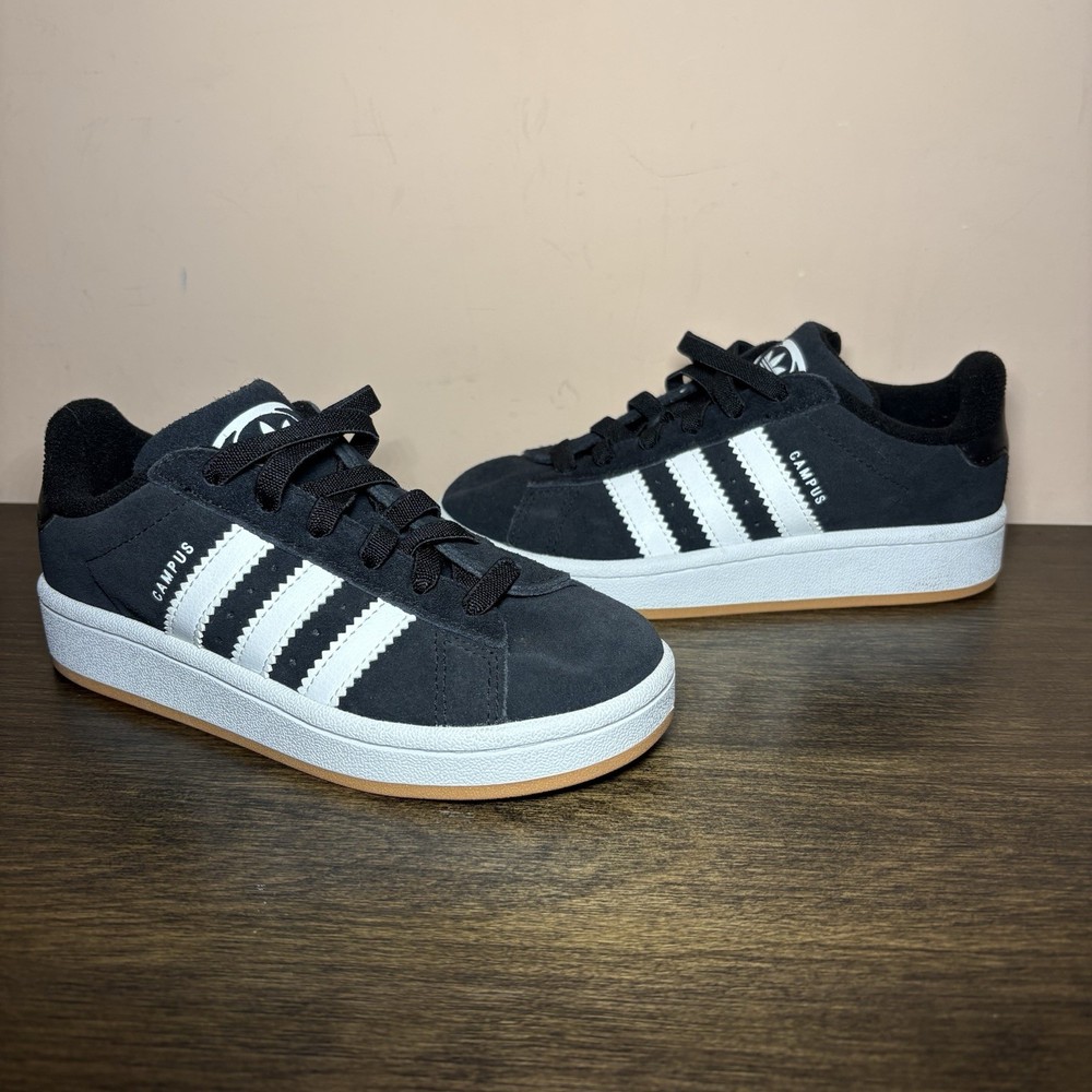 Adidas Campus Youth Size 1 Black White Suede Gum Sole Sneakers NWOB