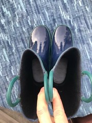 Western Chief Waterproof Navy Blue Rain Boots Easy Pull-On Handles Big Kids Sz 1