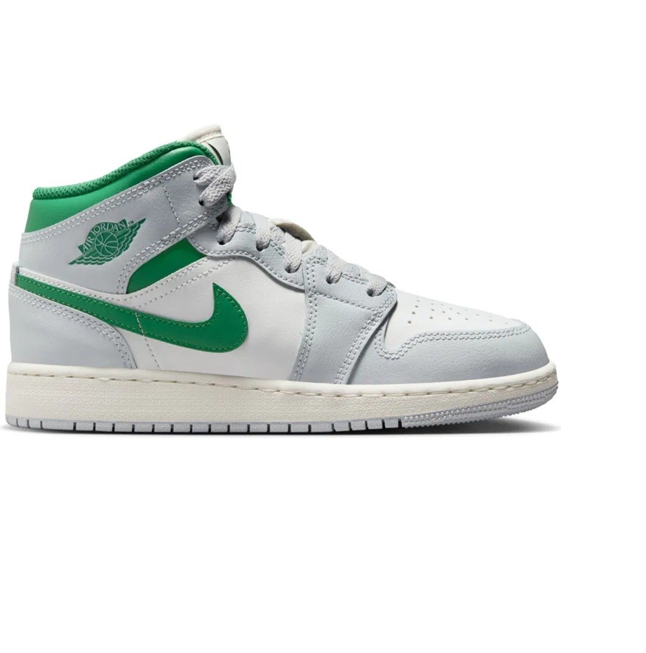 Big Kid’s Jordan 1 Mid Summit White/Pine Green (DQ8423 142)