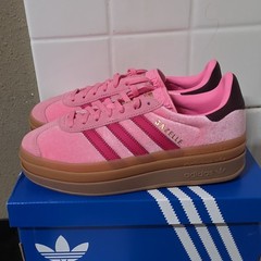 Adidas Gazelle Bold J Pink Suede Red Black Kids 5Y Womens 6 Platform Gum JR5964