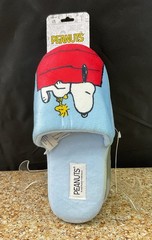 Peanuts Childrens Snoopy & Woodstock Soft Plush Blue Slippers Sz L/XL