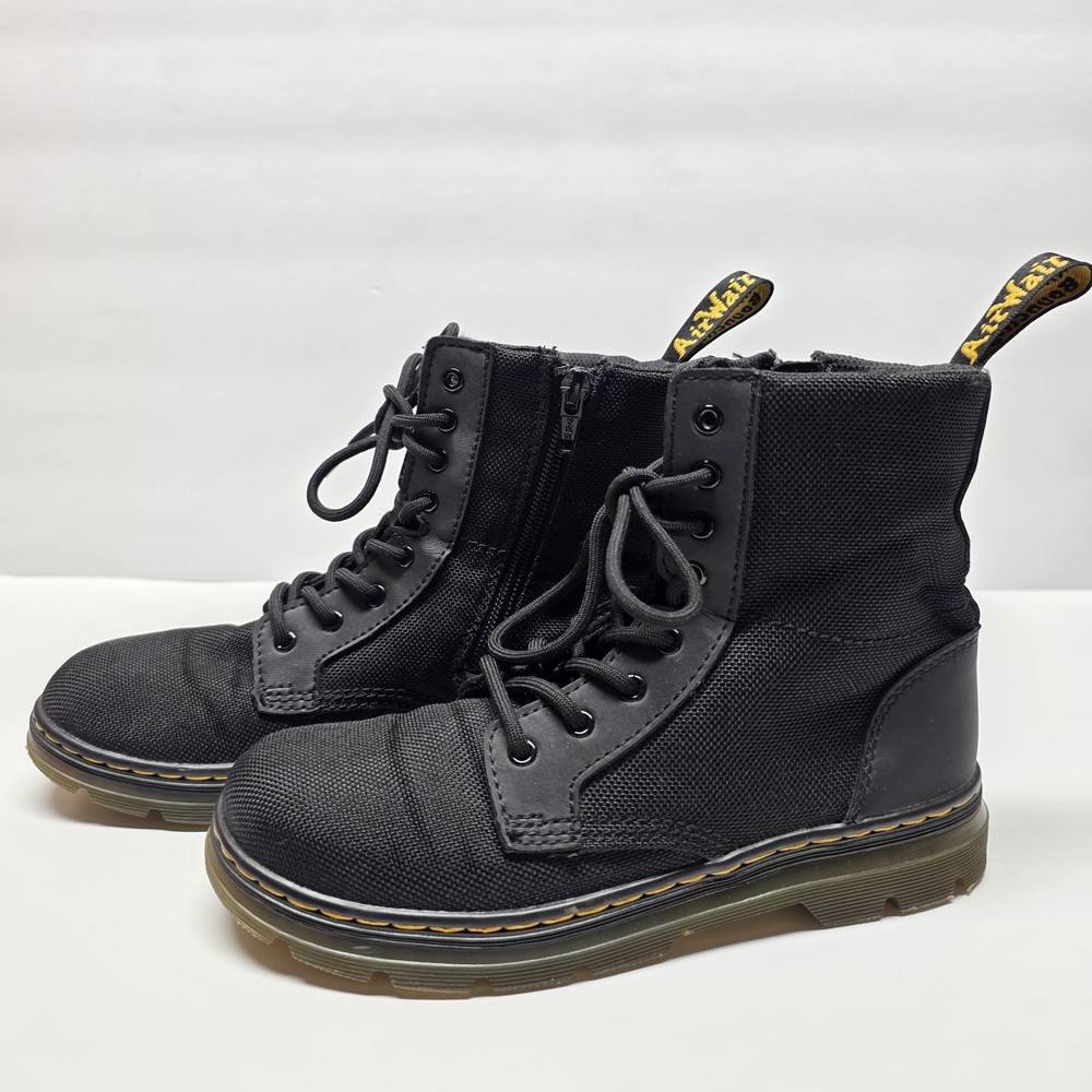 Doc Dr Martens Boots Combs J Combat Lace Up Black Canvas Zip Youth Kids Size 3