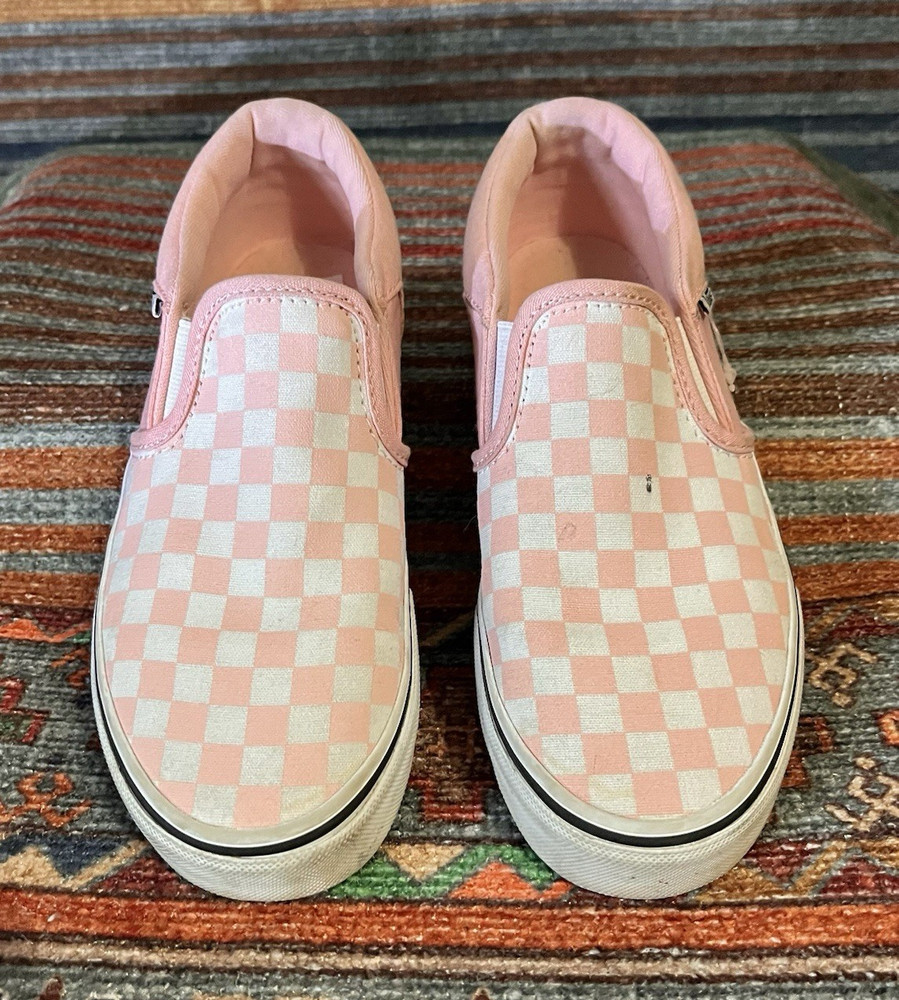 VANS Classic Slip-On Checkerboard Pink/White Canvas Low Top Kids US 5