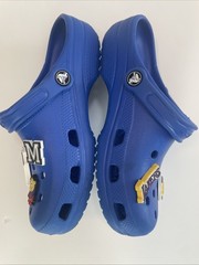 CROCS CLASSIC CLOGS Back Straps Youth Size 5 Blue Basketball Charms