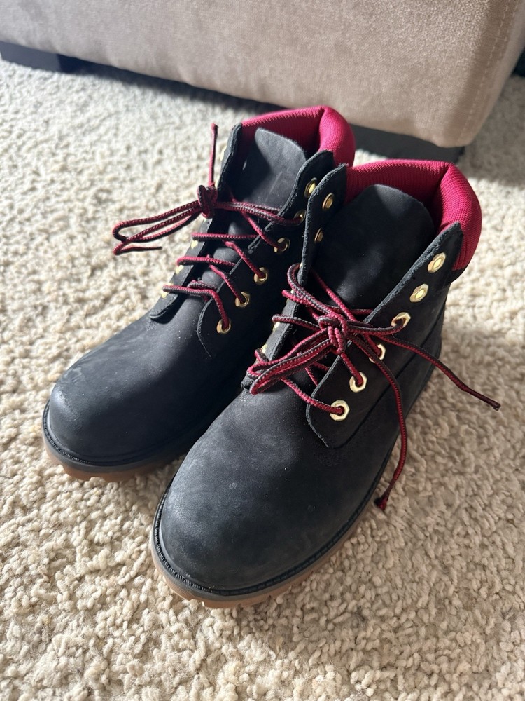 Timberland Premium 6” Waterproof Boots Black Red Youth 2.5 EU 34.5
