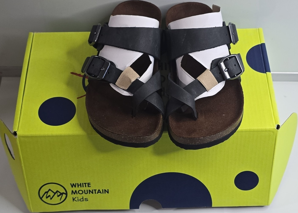 White Mountain Kids Sandals Black Brown Buckle Adjustable Strap Flat Casual