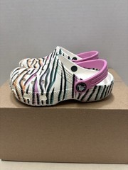 Little Kids Crocs Zebra Striped White / Pink Glitter Classic Clogs Size C 11