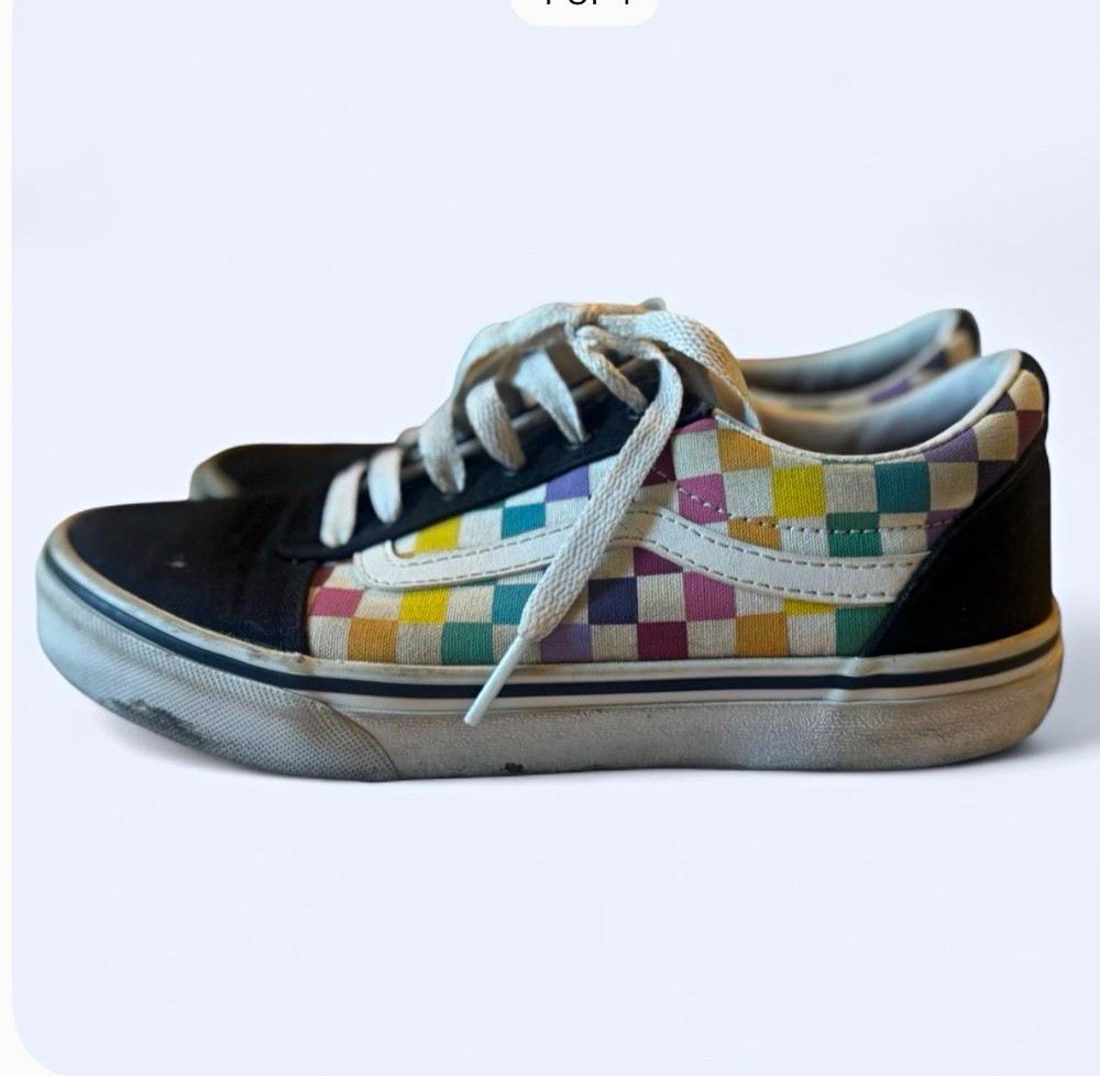 VANS Old Skool Kids Checkerboard Canvas Low Top Lace-Up Sneakers US 4