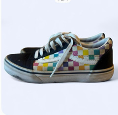 VANS Old Skool Kids Checkerboard Canvas Low Top Lace-Up Sneakers US 4
