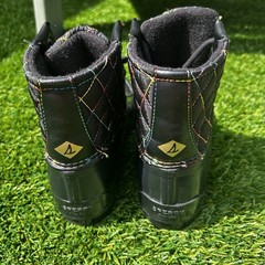 Sperry Port Duck Boots Rainbow Stitching Kids Sz 2 Youth Black Waterproof