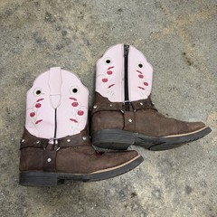 RW Kids Brown Leather Side ZIP Western Boots Size 20.5/US 2Y