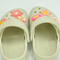 Crocs Clogs Kids 7 Beige Floral & Butterfly Charms Slip On Classic 10009455