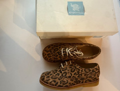 Elephantito Kids Leather Shoes Leopard Print Brogue Lace Up Sz US 11.5 EUR 28