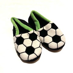 Soccer Slippers Comfy Lounge Black White Green Youth Size 1/2