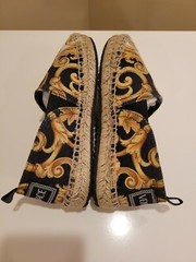 Young Versace logo black gold barocco print espadrilles size 32 EUR/13.5US