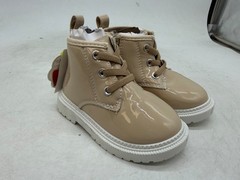 First Steps by Stepping Stones Patent Boots Kids Beige Leather Side Zipper – 6